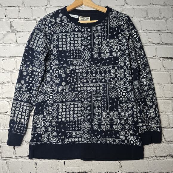Lands' End Other - Lands End Serious Sweats Cotton Blend Blue Picnic Print Long Sleeve Sweatshirt